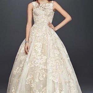 Oleg Cassini Tank Lace Beaded Wedding Dress